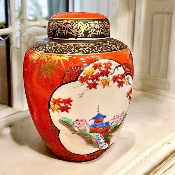 Vintage Japanese Kutani Porcelain Lidded Ginger Jar Tea Caddy - Picture 4 of 10